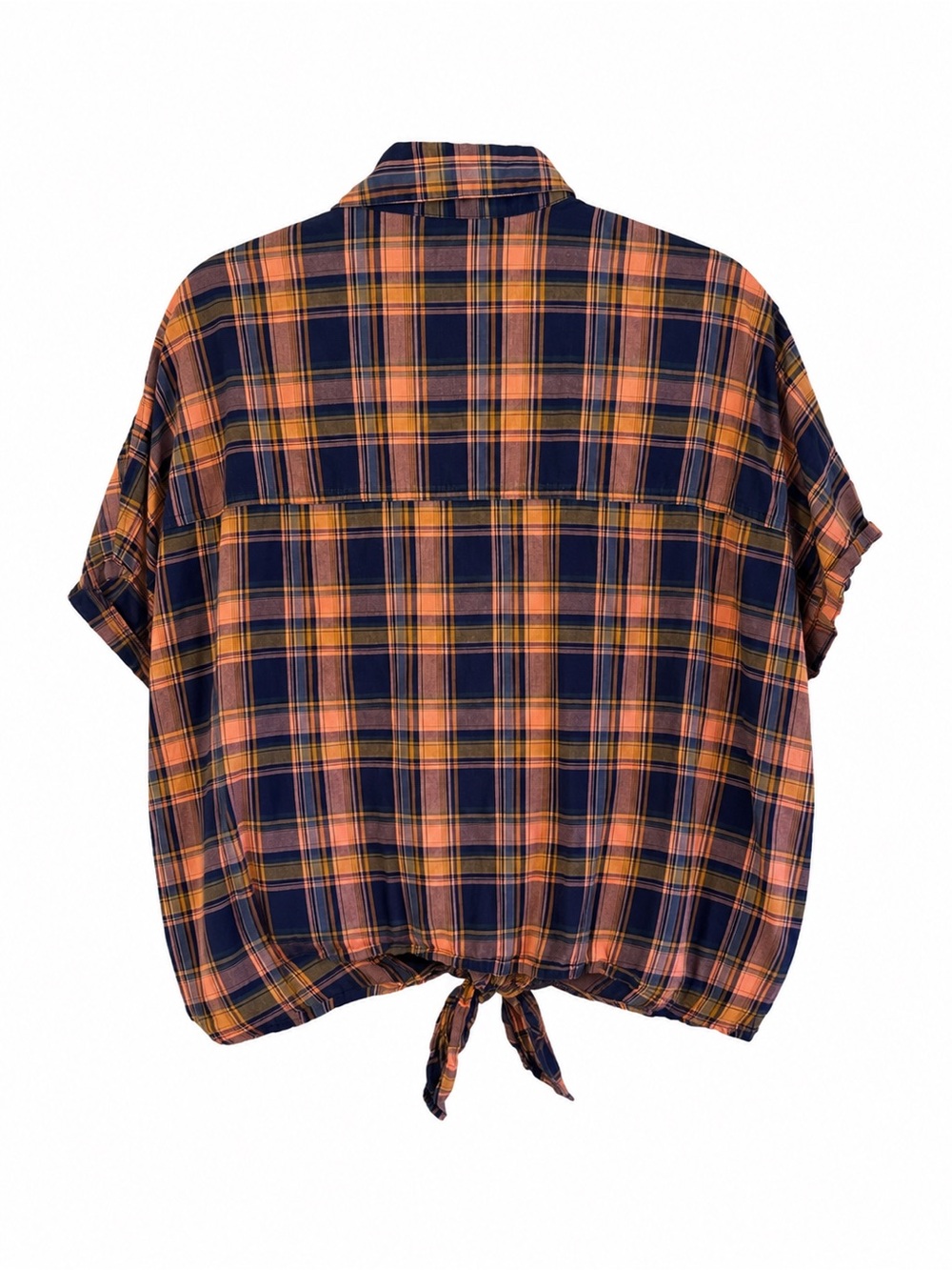 Madewell Women’s XL Plaid Tie Front Short Sleeve Button Shirt 100% Cotton - Picture 3 of 9